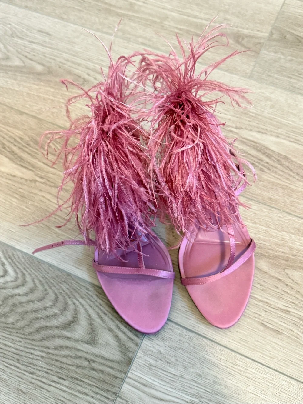Zara Fuchsia Feathered Strap High Heel Sandals - Picture 2 of 6